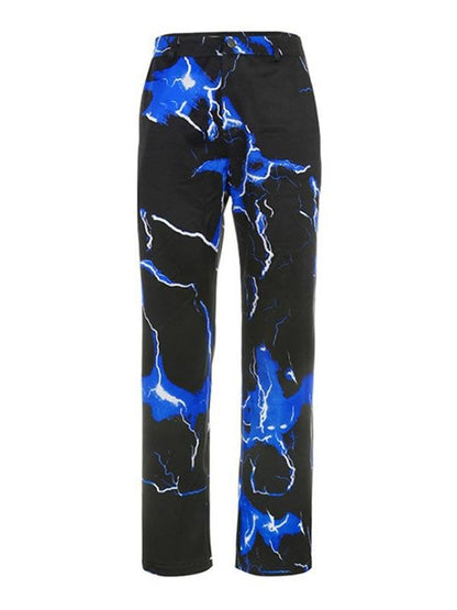 Lightning Print Casual Versatile Straight Wide-leg Pants - Pants - INS | Online Fashion Free Shipping Clothing, Dresses, Tops, Shoes - 10/05/2021 - Category_Pants - Color_Blue