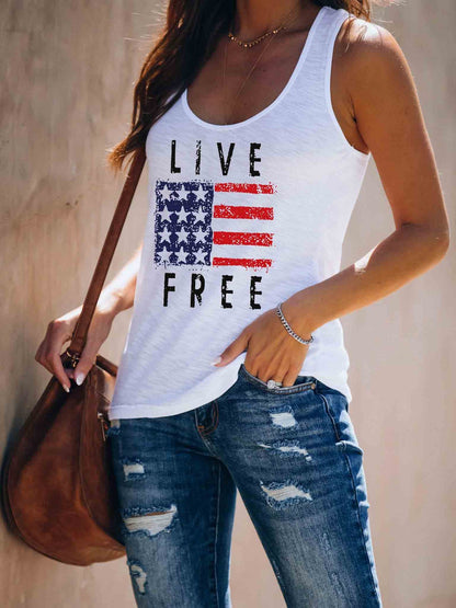 Live Free Print Sleeveless Tank Top - Tank Tops - INS | Online Fashion Free Shipping Clothing, Dresses, Tops, Shoes - 10-20 - 13/07/2021 - color-white