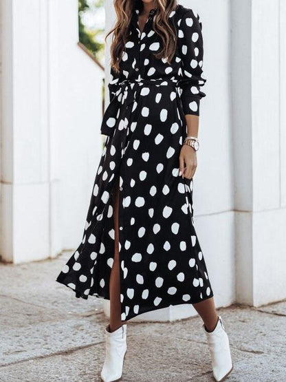 Long Sleeve Button Polka Dot Print Shirt Dress - Maxi Dresses - INS | Online Fashion Free Shipping Clothing, Dresses, Tops, Shoes - 14/07/2021 - 20-30 - Category_Maxi Dresses