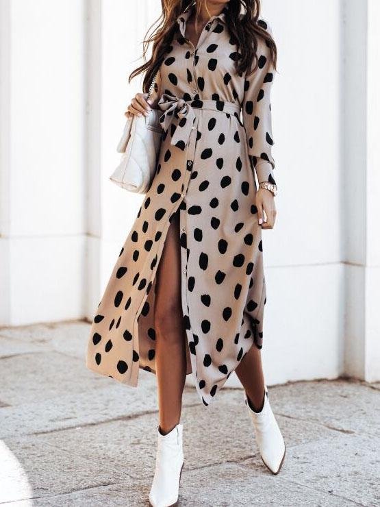 Long Sleeve Button Polka Dot Print Shirt Dress - Maxi Dresses - INS | Online Fashion Free Shipping Clothing, Dresses, Tops, Shoes - 14/07/2021 - 20-30 - Category_Maxi Dresses