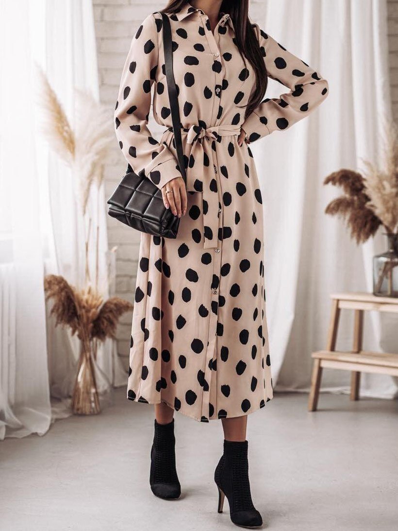 Long Sleeve Button Polka Dot Print Shirt Dress - Maxi Dresses - INS | Online Fashion Free Shipping Clothing, Dresses, Tops, Shoes - 14/07/2021 - 20-30 - Category_Maxi Dresses