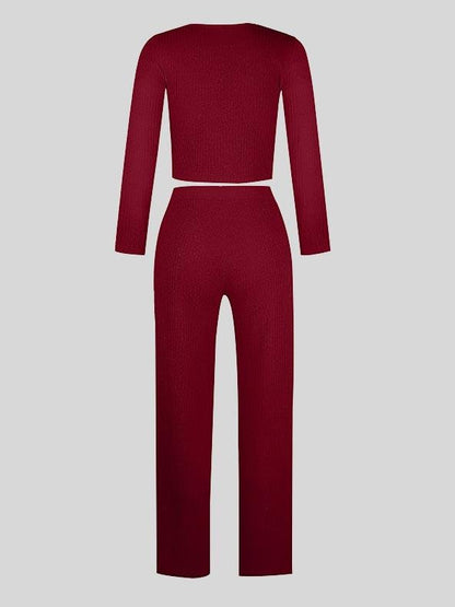 Long Sleeve Cardigan Tops & Buttoned Wide-leg Pants Suit - Sets - INS | Online Fashion Free Shipping Clothing, Dresses, Tops, Shoes - 20-30 - 25/06/2021 - Bottoms