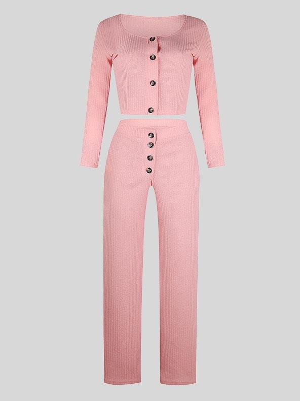 Long Sleeve Cardigan Tops & Buttoned Wide-leg Pants Suit - Sets - INS | Online Fashion Free Shipping Clothing, Dresses, Tops, Shoes - 20-30 - 25/06/2021 - Bottoms