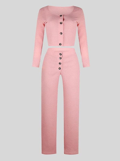 Long Sleeve Cardigan Tops & Buttoned Wide-leg Pants Suit - Sets - INS | Online Fashion Free Shipping Clothing, Dresses, Tops, Shoes - 20-30 - 25/06/2021 - Bottoms