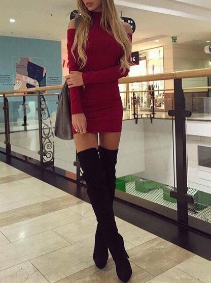 Long sleeve high neck skirt is thin - Dresses - INS | Online Fashion Free Shipping Clothing, Dresses, Tops, Shoes - 2XL - Autumn - Black