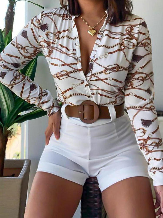 Long Sleeve Printed Stand-up Collar Shirt - Blouses - INS | Online Fashion Free Shipping Clothing, Dresses, Tops, Shoes - 01/07/2021 - 20-30 - BLO2107011139