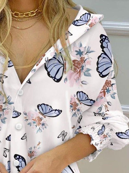 Long Sleeve Printed V-neck Button Shirt Dress Blouse - Blouses - INS | Online Fashion Free Shipping Clothing, Dresses, Tops, Shoes - 20-30 - 27/07/2021 - BLO2107271282