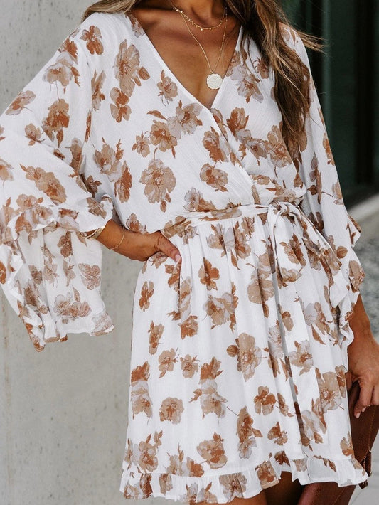 Long Sleeve Puff Sleeve Ruffled Floral Dress - Mini Dresses - INS | Online Fashion Free Shipping Clothing, Dresses, Tops, Shoes - 20-30 - 23/07/2021 - Category_Mini Dresses