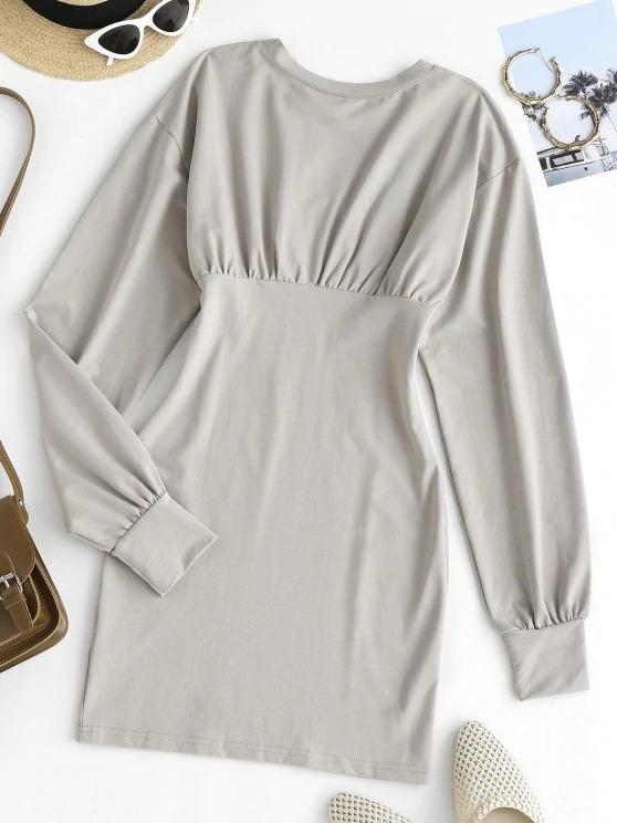 Long Sleeve Ruched Slinky Sweatshirt Dress - INS | Online Fashion Free Shipping Clothing, Dresses, Tops, Shoes