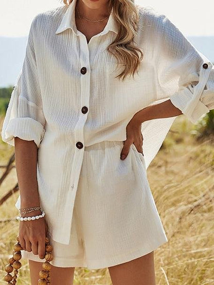 Long Sleeve Shirt Top & Shorts Two-Piece Suit - Sets - INS | Online Fashion Free Shipping Clothing, Dresses, Tops, Shoes - 18/06/2021 - 30-40 - Category_Sets