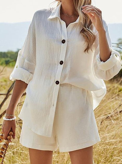 Long Sleeve Shirt Top & Shorts Two-Piece Suit - Sets - INS | Online Fashion Free Shipping Clothing, Dresses, Tops, Shoes - 18/06/2021 - 30-40 - Category_Sets