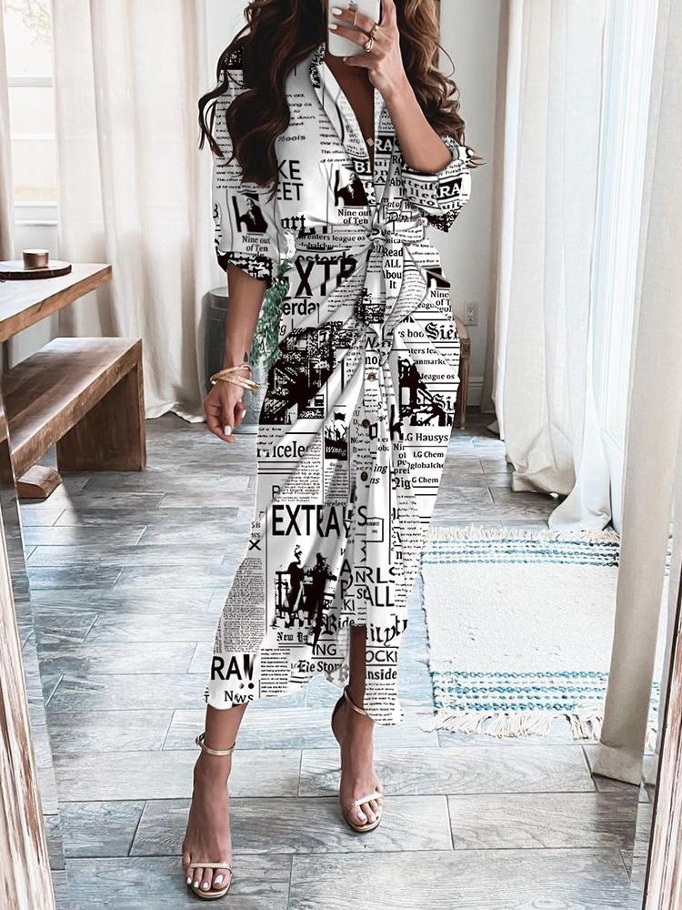 Long Sleeve V-Neck Button Print Maxi Dress - Maxi Dresses - INS | Online Fashion Free Shipping Clothing, Dresses, Tops, Shoes - 20-30 - 25/06/2021 - Category_Maxi Dresses