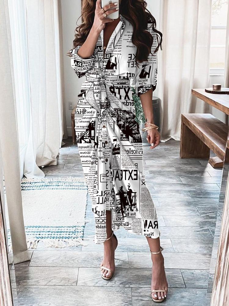 Long Sleeve V-Neck Button Print Maxi Dress - Maxi Dresses - INS | Online Fashion Free Shipping Clothing, Dresses, Tops, Shoes - 20-30 - 25/06/2021 - Category_Maxi Dresses