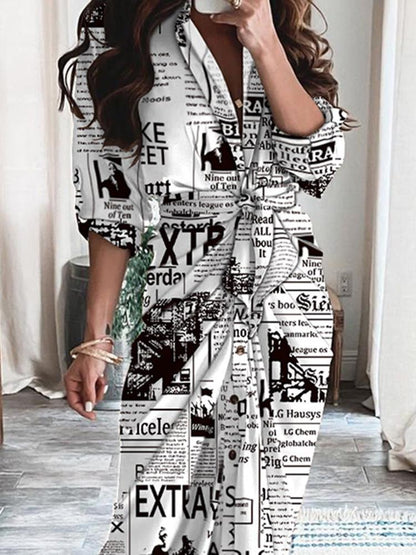 Long Sleeve V-Neck Button Print Maxi Dress - Maxi Dresses - INS | Online Fashion Free Shipping Clothing, Dresses, Tops, Shoes - 20-30 - 25/06/2021 - Category_Maxi Dresses