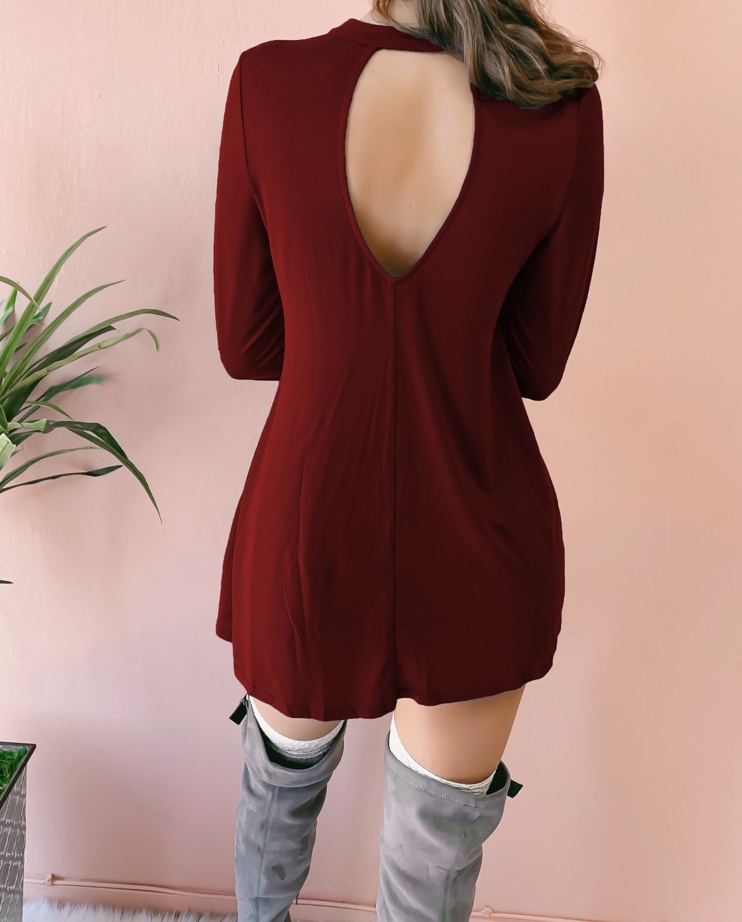 Long Sleeve V-neck Cross Open Back Dress - INS | Online Fashion Free Shipping Clothing, Dresses, Tops, Shoes