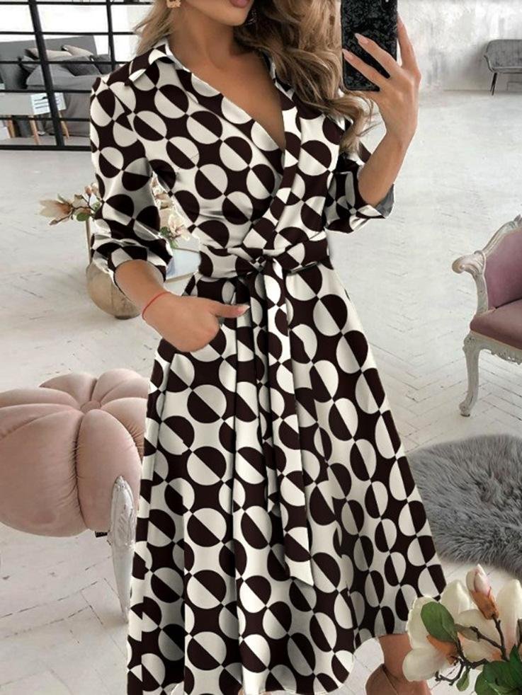 Long Sleeve V-neck Polka Dot Print Dress - Midi Dresses - INS | Online Fashion Free Shipping Clothing, Dresses, Tops, Shoes - 20-30 - 27/07/2021 - color-black