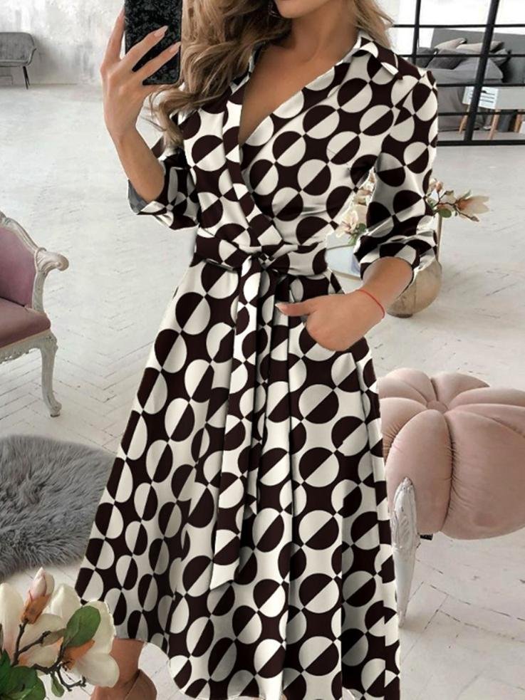 Long Sleeve V-neck Polka Dot Print Dress - Midi Dresses - INS | Online Fashion Free Shipping Clothing, Dresses, Tops, Shoes - 20-30 - 27/07/2021 - color-black