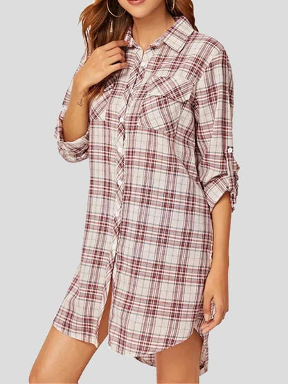 Long-sleeved Tie Check Shirt Dress - Mini Dresses - INS | Online Fashion Free Shipping Clothing, Dresses, Tops, Shoes - 05/07/2021 - 30-40 - color-pink