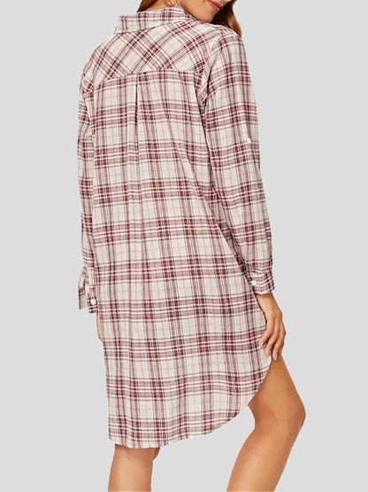 Long-sleeved Tie Check Shirt Dress - Mini Dresses - INS | Online Fashion Free Shipping Clothing, Dresses, Tops, Shoes - 05/07/2021 - 30-40 - color-pink