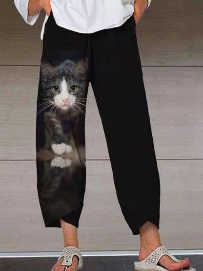 Loose And Cute Cat Print Pocket Pant - Pants - INS | Online Fashion Free Shipping Clothing, Dresses, Tops, Shoes - 15/06/2021 - Bottom - Category_Pants