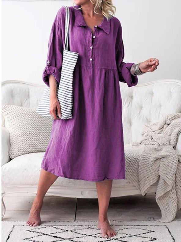 Loose Button Long-sleeved Mid-length Dress - Midi Dresses - INS | Online Fashion Free Shipping Clothing, Dresses, Tops, Shoes - 17/07/2021 - 20-30 - color-blue