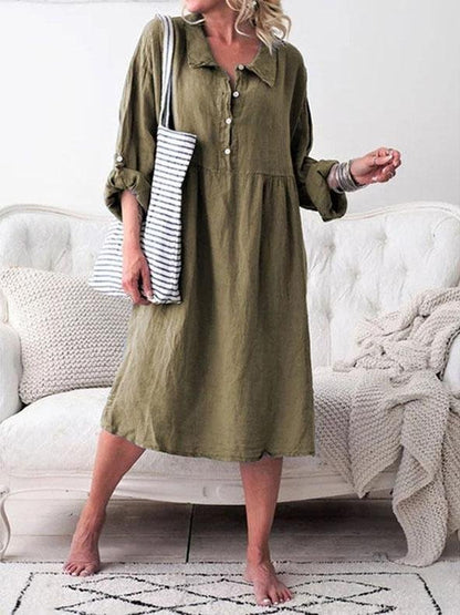 Loose Button Long-sleeved Mid-length Dress - Midi Dresses - INS | Online Fashion Free Shipping Clothing, Dresses, Tops, Shoes - 17/07/2021 - 20-30 - color-blue