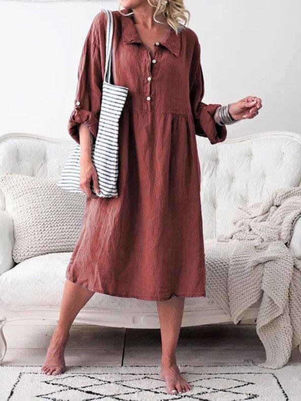 Loose Button Long-sleeved Mid-length Dress - Midi Dresses - INS | Online Fashion Free Shipping Clothing, Dresses, Tops, Shoes - 17/07/2021 - 20-30 - color-blue