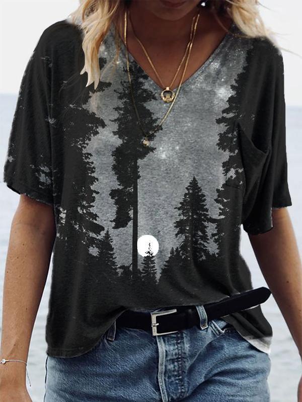 Loose Casual Print V-neck T-shirt - T-shirts - INS | Online Fashion Free Shipping Clothing, Dresses, Tops, Shoes - 08/06/2021 - Color_Black - Size_2XL