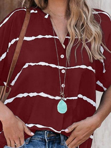 Loose Casual Striped Short Sleeve Blouses - Blouses - INS | Online Fashion Free Shipping Clothing, Dresses, Tops, Shoes - 10-20 - 22/06/2021 - BLO2106221112