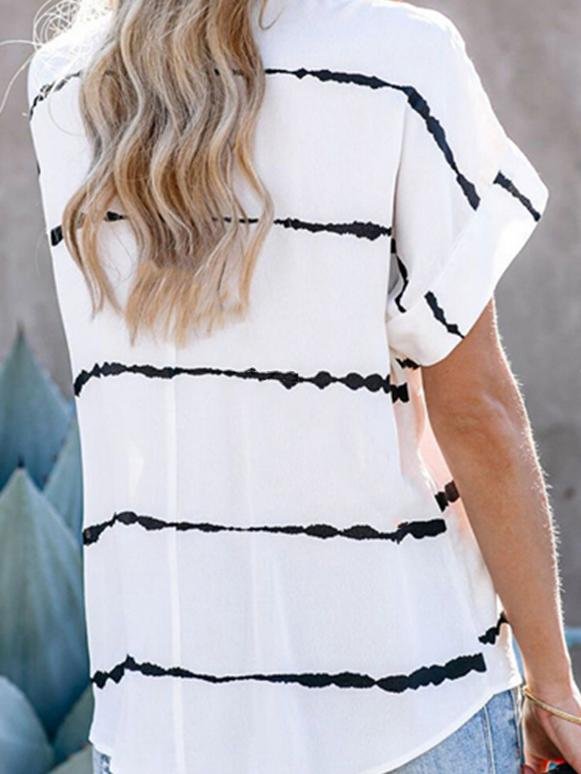 Loose Casual Striped Short Sleeve Blouses - Blouses - INS | Online Fashion Free Shipping Clothing, Dresses, Tops, Shoes - 10-20 - 22/06/2021 - BLO2106221112