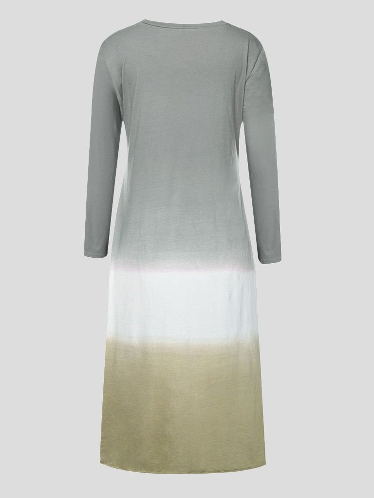 Loose Contrast Stitching Long-sleeved Dress - MsDressly