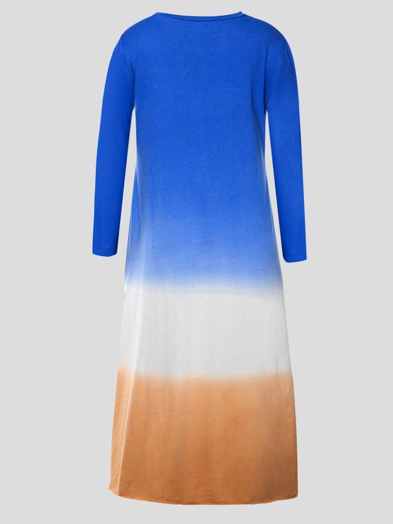Loose Contrast Stitching Long-sleeved Dress - MsDressly