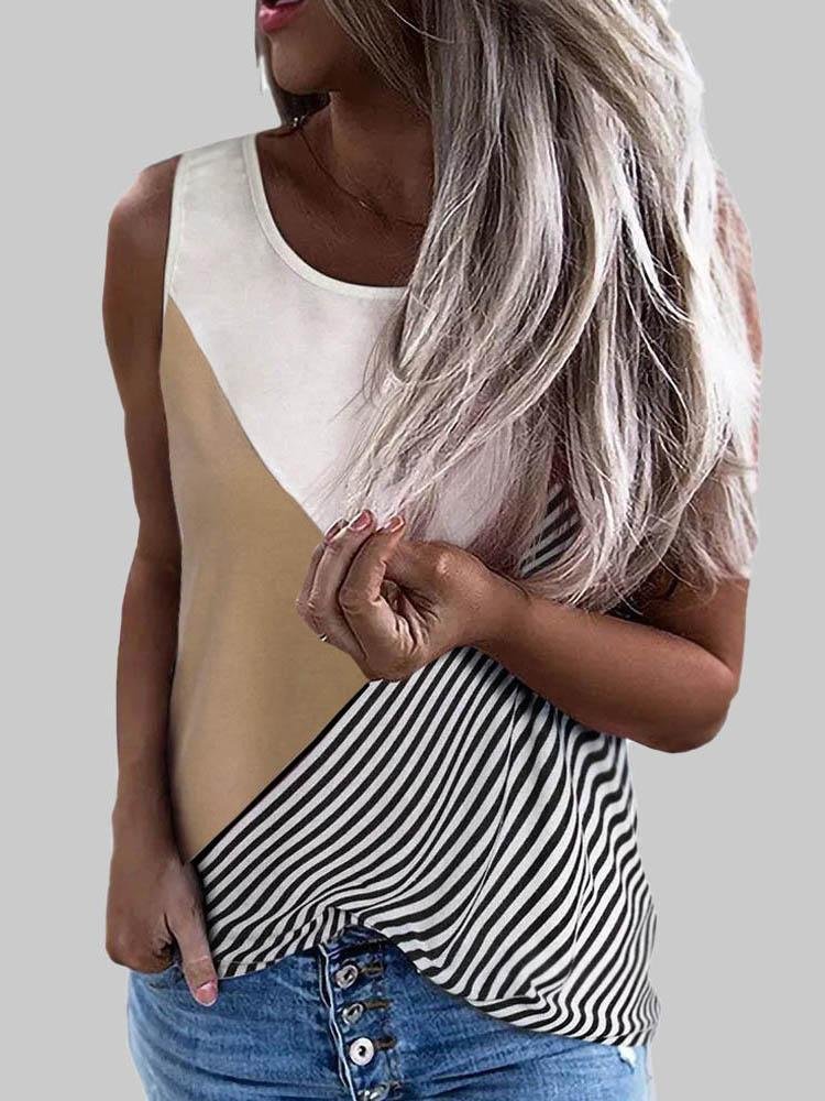Loose Contrast Stripes Print Tank Top - Tank Tops - INS | Online Fashion Free Shipping Clothing, Dresses, Tops, Shoes - 03/06/2021 - Color_Black - Color_Blue