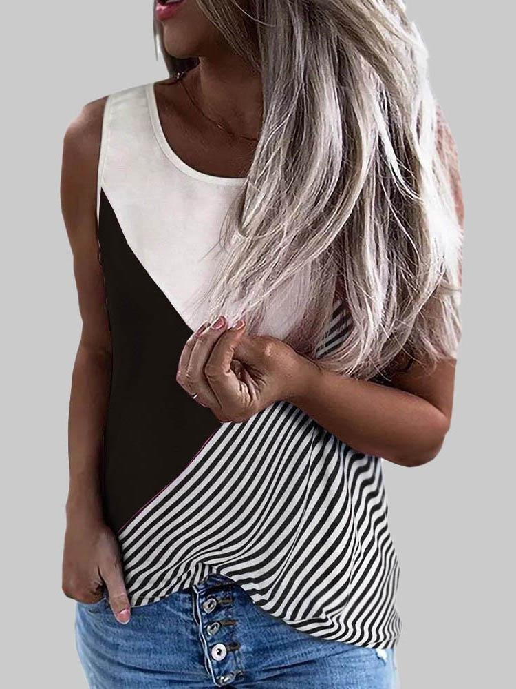 Loose Contrast Stripes Print Tank Top - Tank Tops - INS | Online Fashion Free Shipping Clothing, Dresses, Tops, Shoes - 03/06/2021 - Color_Black - Color_Blue