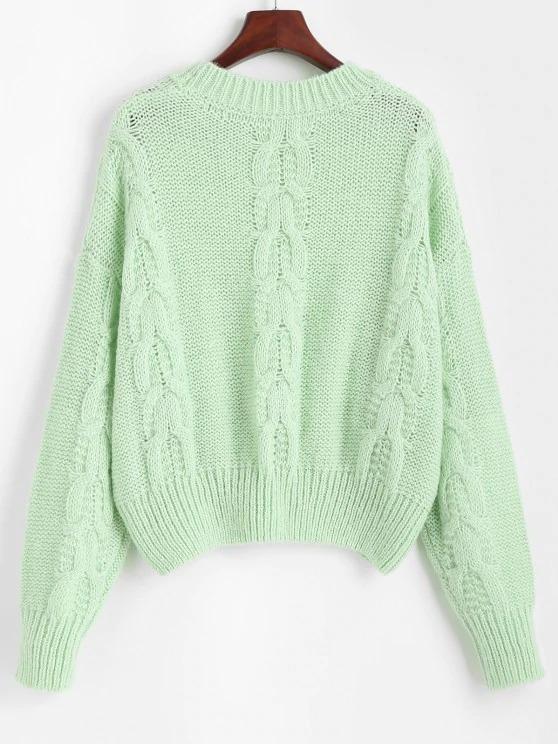 Loose Crew Neck Cable Knit Sweater - INS | Online Fashion Free Shipping Clothing, Dresses, Tops, Shoes