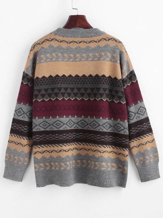 Loose Crew Neck Fair Isle Knit Sweater - INS | Online Fashion Free Shipping Clothing, Dresses, Tops, Shoes