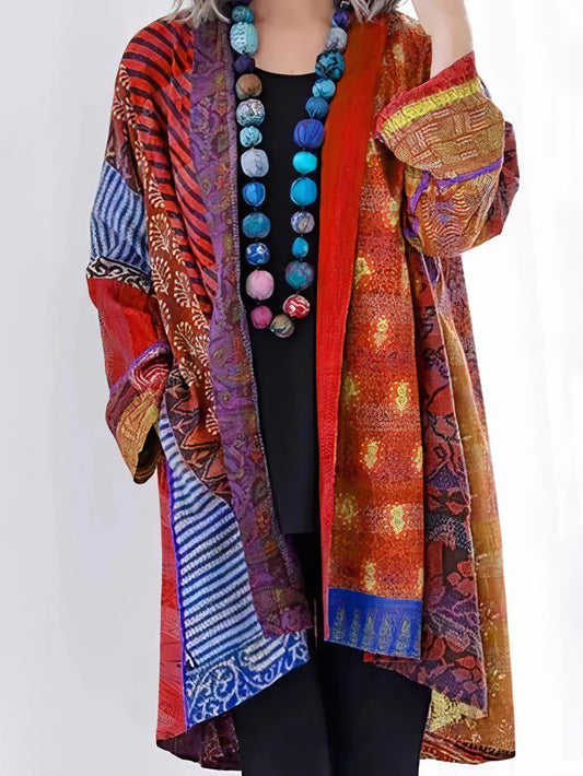 Ethnic Style Long-sleeved Patterned Cardigan - Closed Bell Shirt Embellished
