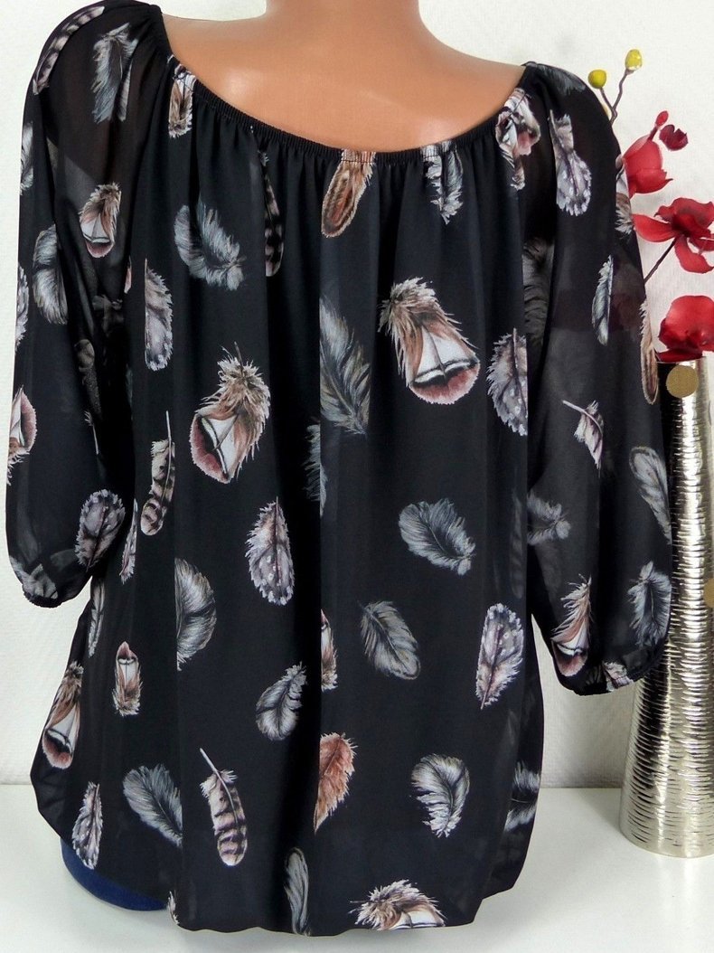 Loose Feather Print V-neck Five-point Sleeve Shirt - Blouses - INS | Online Fashion Free Shipping Clothing, Dresses, Tops, Shoes - 10-20 - 20/07/2021 - BLO2107201205