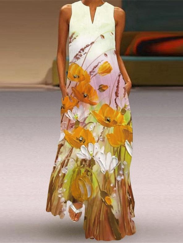 Loose Floral Print Bohemian V-Neck Dress - Maxi Dresses - INS | Online Fashion Free Shipping Clothing, Dresses, Tops, Shoes - 20-30 - 22/06/2021 - Category_Maxi Dresses