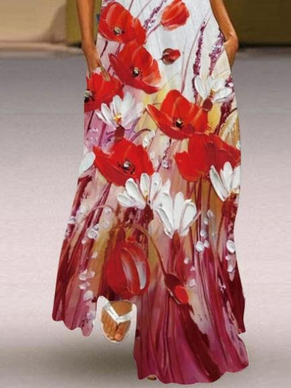 Loose Floral Print Bohemian V-Neck Dress - Maxi Dresses - INS | Online Fashion Free Shipping Clothing, Dresses, Tops, Shoes - 20-30 - 22/06/2021 - Category_Maxi Dresses