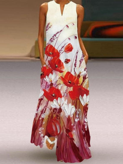 Loose Floral Print Bohemian V-Neck Dress - Maxi Dresses - INS | Online Fashion Free Shipping Clothing, Dresses, Tops, Shoes - 20-30 - 22/06/2021 - Category_Maxi Dresses