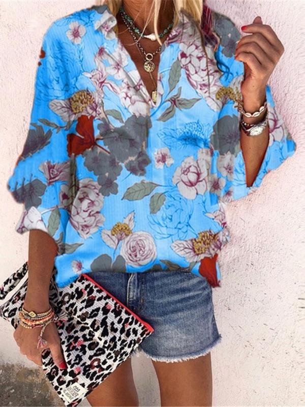 Loose Floral Print Long Sleeve Blouses - Blouses - INS | Online Fashion Free Shipping Clothing, Dresses, Tops, Shoes - 10-20 - 18/06/2021 - BLO2106180116