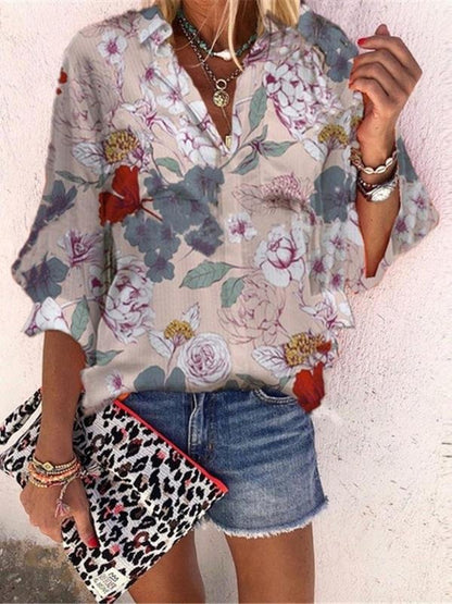Loose Floral Print Long Sleeve Blouses - Blouses - INS | Online Fashion Free Shipping Clothing, Dresses, Tops, Shoes - 10-20 - 18/06/2021 - BLO2106180116