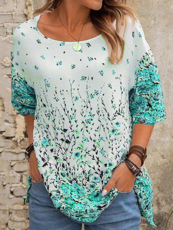 Loose Floral Round Neck Short Sleeve T-Shirt - T-Shirts - INS | Online Fashion Free Shipping Clothing, Dresses, Tops, Shoes - 07/07/2021 - 10-20 - Category_T-Shirts