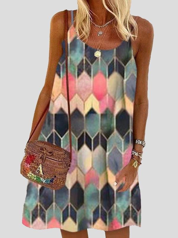 Loose Geometric Print Short Dress - Mini Dresses - INS | Online Fashion Free Shipping Clothing, Dresses, Tops, Shoes - 07/07/2021 - 10-20 - color-multi