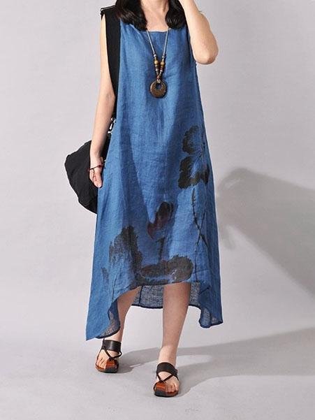 Loose Ink Painting Print Irregular Dress - Maxi Dresses - INS | Online Fashion Free Shipping Clothing, Dresses, Tops, Shoes - 20-30 - 20/07/2021 - Blue