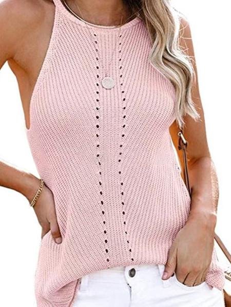 Loose Knit Halterneck Sleeveless Vest - Tank Tops - INS | Online Fashion Free Shipping Clothing, Dresses, Tops, Shoes - 10/06/2021 - Color_Apricot - Color_Pink