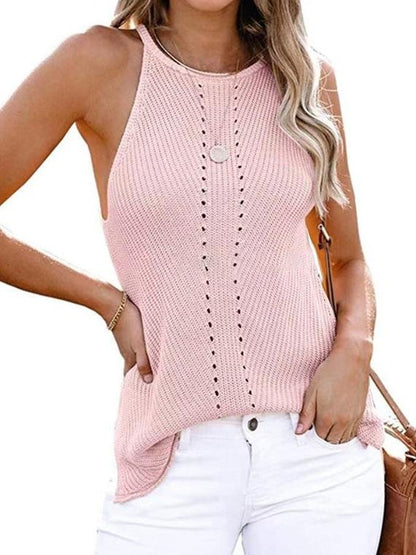 Loose Knit Halterneck Sleeveless Vest - Tank Tops - INS | Online Fashion Free Shipping Clothing, Dresses, Tops, Shoes - 10/06/2021 - Color_Apricot - Color_Pink