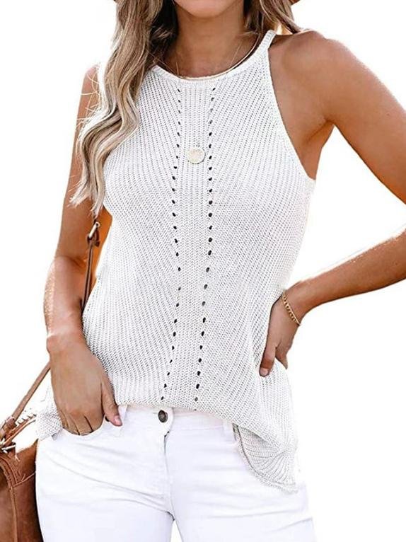 Loose Knit Halterneck Sleeveless Vest - Tank Tops - INS | Online Fashion Free Shipping Clothing, Dresses, Tops, Shoes - 10/06/2021 - Color_Apricot - Color_Pink