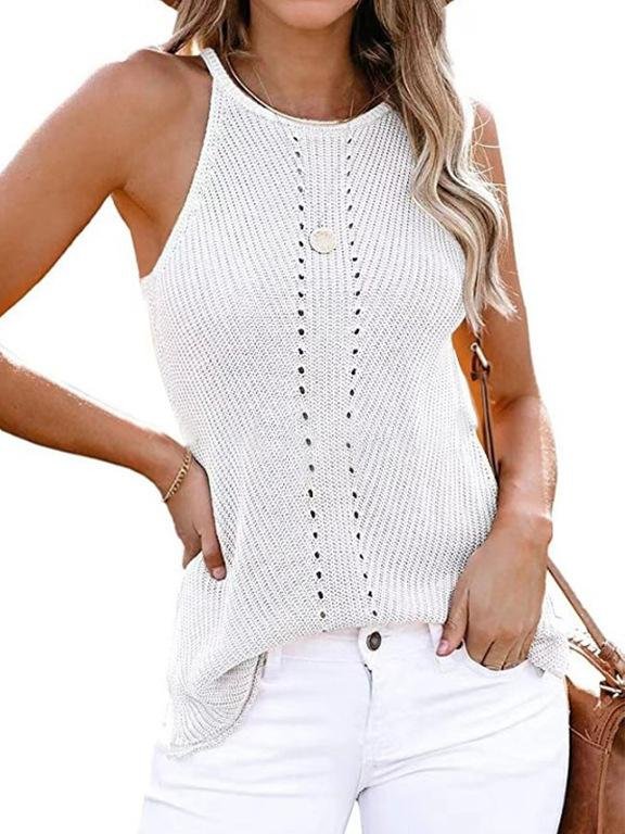 Loose Knit Halterneck Sleeveless Vest - Tank Tops - INS | Online Fashion Free Shipping Clothing, Dresses, Tops, Shoes - 10/06/2021 - Color_Apricot - Color_Pink